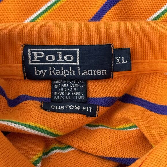 Polo Ralph Lauren Shirt Mens XL Orange Navy Stripe Polo Embroidered‎ Pony Logo - Picture 5 of 5